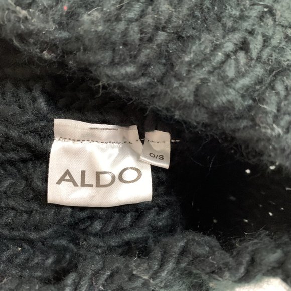 ALDO Black Chunky Knit Pompom Beanie Cable Knit One Size - Picture 4 of 8
